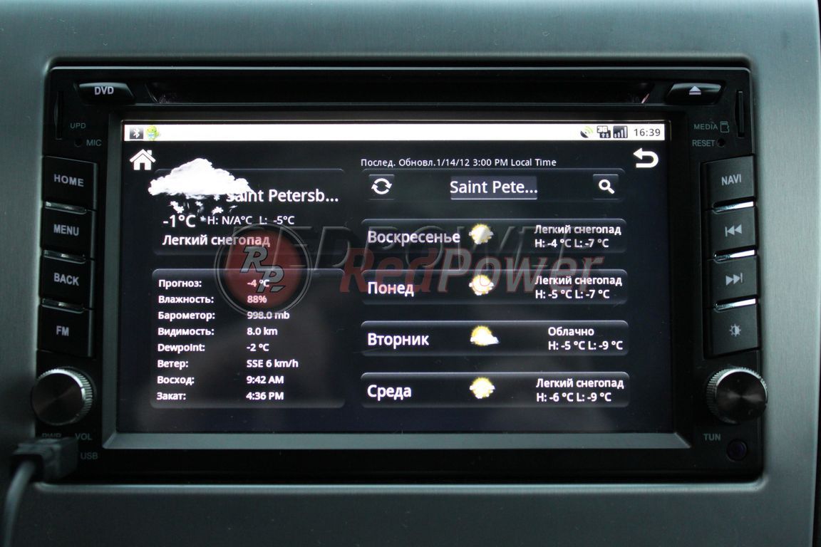 Виджет погоды автомагнитолы RedPower