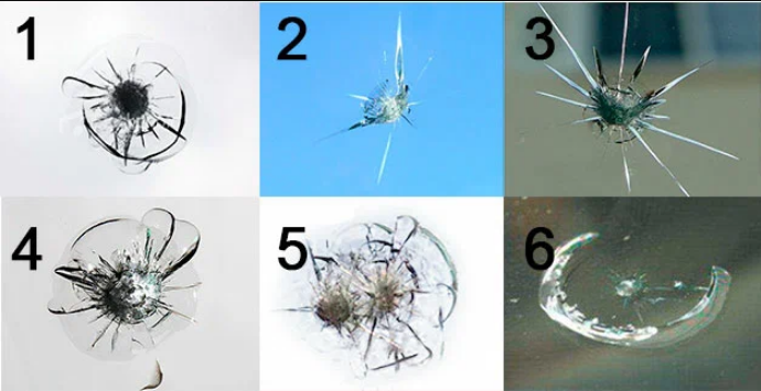 Виды сколов на стекле машины